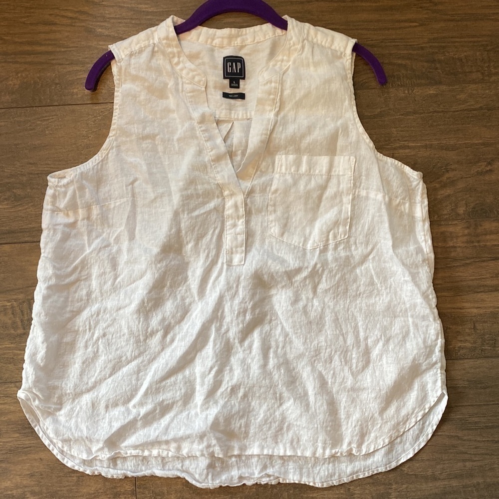 Gap 100% Linen White Notch Neck Tunic EUC